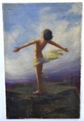 Unsigned oil on canvas, Nude on a mountain top, 66 x 43cms, unframed