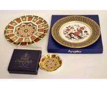 Collection of Royal Crown Derby including a hexagonal plate and a further dinner plate in typical