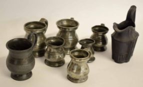 Mixed Lot of 18th century and later miniature pewter tankards together with a black basalt jug