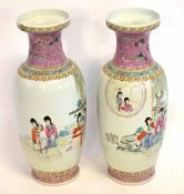 Large pair of modern Chinese vases, the baluster bodies decorated in polychrome with Chinese figures