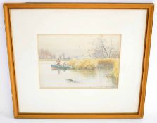 Charles Harmony Harrison, watercolour, signed and dated 1888 lower right, Anglers fishing from a
