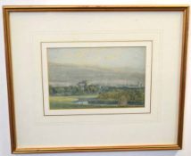 Unsigned watercolour, Distant view of Norwich, 13 x 20cms