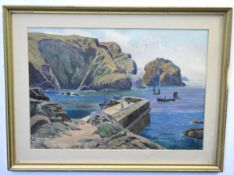 Unsigned watercolour, Mullion Cove, 24 x 34cms