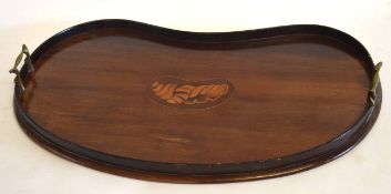 Tea tray with shell like marquetry decoration to centre