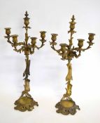 Large pair of gilt brass candelabra in a rococo style, 70cms high