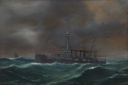 Antonio De Simone, gouache, signed and dated 1907 lower right, inscribed with title lower left, "HMS