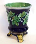 Majolica jardiniere with acorn leaf raised decoration among a blue ground with a green interior,