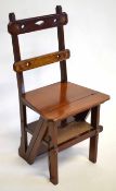 Edwardian mahogany metamorphic chair/library steps with pierced bar back with a hinged seat