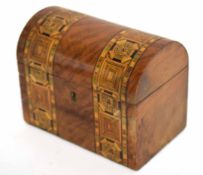 Wooden tea caddy with marquetry inlay and two compartments