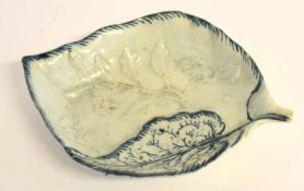 Liverpool (Wm Reid) pickle dish, leaf shaped with moulded leaves and smaller overlapping leaf, the