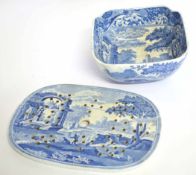 19th century Spode pottery bowl with a blue and white design, together with a Spode pottery