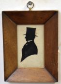 Victorian silhouette, profile of a gent wearing top hat, 10 x 6cms