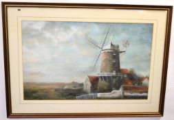 Leslie Laing, signed oil on paper, Cley Mill, 44 x 70cms