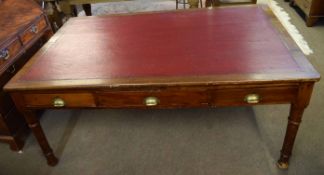 19th century mahogany partner's desk with red leather insert fitted with three drawers with brass