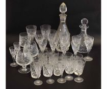 Quantity of crystal glass ware including wine glasses, brandy glasses, liqueur glasses, some with