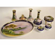 Group of Noritake wares including an oval tray, candlesticks and jars and covers, oval tray 33cms