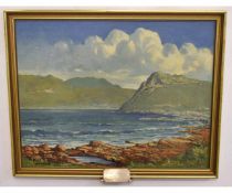 Indistinctly signed oil on board, Irish coastal scene, 41 x 53cms