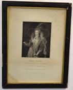 Pair of antique black and white engravings, "Queen Elizabeth" and "Queen Anna Bullen", 19 x 15cms (