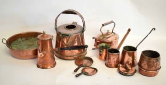 Mixed Lot of 19th century copper wares to include a large copper jug with swing handle, two