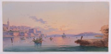 VINCENZO D'ESPOSITO View at Malta watercolour and gouache, signed lower left 11 x 23cms, unframed