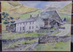 E GRIEG HALL (20TH CENTURY) "Tongue Ghyll Farm, Grasmere" watercolour, signed lower right 28 x 38cms