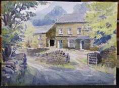 E GRIEG HALL (20TH CENTURY) "Bishop Howe climbing hut, Great Langdale 5 July 1974" watercolour,