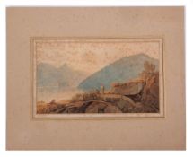 ATTRIBUTED TO THOMAS SMITH (fl 1780-1824) "Lake Lauenz" watercolour 19 x 32cms, mounted but unframed