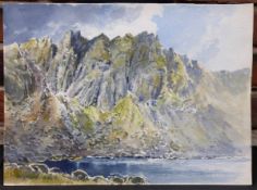 E GRIEG HALL (20TH CENTURY) "Doe Crags" watercolour, signed lower right 28 x 38cms