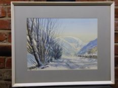 E GRIEG HALL (20TH CENTURY) "Ullswater in snow, mid-February 1970" watercolour, signed lower right