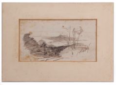 ATTRIBUTED TO EDWARD LEAR (1812-1888) Landscape study pen and ink drawing with pencil annotations