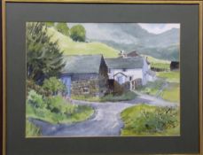 E GRIEG HALL (20TH CENTURY) "Howe Top Farm, Grasmere, 20 July 1973" watercolour, signed lower