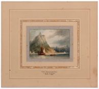 CIRCLE OF J M W TURNER "The Drachenfels" 7 x 10cms, mounted but unframed