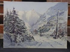 E GRIEG HALL (20TH CENTURY) Winter scene watercolour, signed lower left 28 x 38cms