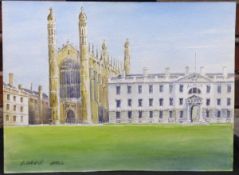 E GRIEG HALL (20TH CENTURY) "King's College, Cambridge" watercolour, signed lower left 28 x 38cms