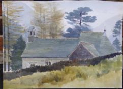 E GRIEG HALL (20TH CENTURY) "Wythburn Church, January 1982" watercolour, signed lower left 28 x