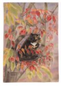 MARJORIE DAWSON (20TH CENTURY) Cat in a tree watercolour, signed lower left 56 x 38cms, unframed