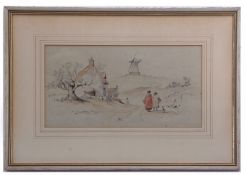 GEORGE BRYANT CAMPION (1796-1870) Landscape with figures and Mill pencil and watercolour 19 x 35cms