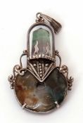 Modern fluorite and white metal pendant in the form of a scent bottle, stamped 925