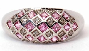 Modern 750 stamped diamond and pink sapphire cluster ring, size O, gross weight 4gms