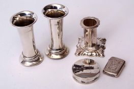 Mixed Lot: pair of small trumpet vases, each of plain polished form (loaded), together with a