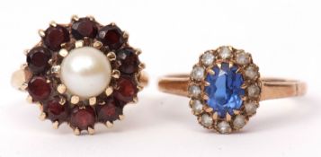 Mixed Lot: 9ct gold cultured pearl and garnet cluster ring, hallmarked London 1966, size M, together