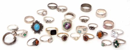 Mixed Lot: mainly white metal rings to include 20 examples, stamped 925, 68gms gross weight and