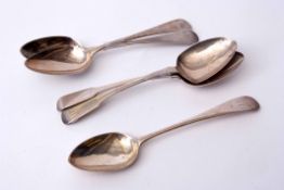 Mixed Lot: two George III Old English pattern dessert spoons, together with two George III Fiddle
