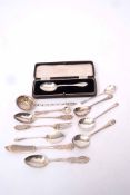 Mixed Lot: Victorian silver gilt sifter spoon with figural finial handle to a twisted stem and