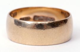 9ct gold wide band wedding ring of plain polished design, 3.7gms, finger size K/L