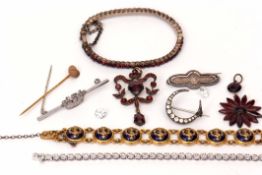 Mixed Lot: vintage gilt metal blue enamel anchor decorated bracelet, two Bohemian style pendants and