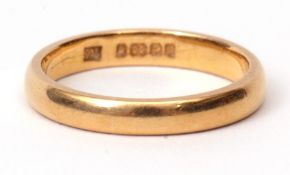 22ct gold wedding ring, plain and polished design, hallmarked Birmingham 1930, size I, 3.2gms approx