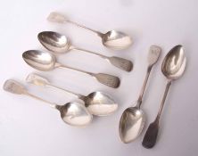 Mixed Lot: seven various Fiddle pattern tea spoons, all initialled, combined wt approx 107gms,