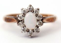 Gold plated opalescent and paste set cluster ring, size L