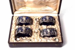 Cased set of four Continental open salts, each of oval form with pierced frames with vacant